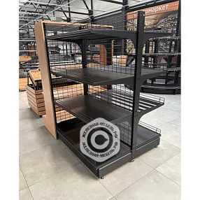 стеллаж торговый островной с сетчатой стенкой 25 серия