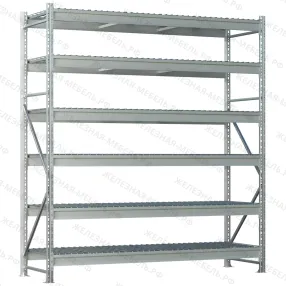 стеллаж ms pro z 2500х1800х600 (6 ярусов с секционным сетчатым настилом)