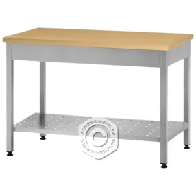 стол кондитерский спрп 860х1500х800 «profi inox», на 6-ти ногах, бук/40 (полка перфорация)