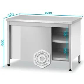 стол производственный закрытый спзп 860х1500х600 «profi ral», двери-купе, полка сплошная