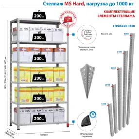 стеллаж ms hard 3000х1000х500 (5 полок)