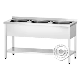 ванна моечная вмцп 860х1800х700 «profi ral», 3 м/о 300х500х500, борт, отв. д/смесит.