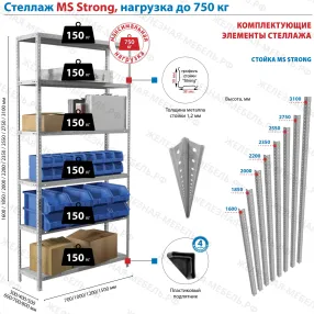 стеллаж ms strong 2200х1200х800 (5 полок)