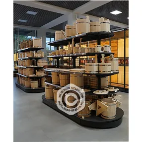 стеллаж торговый торцевой полукруглый с сетчатыми полками 25 серия